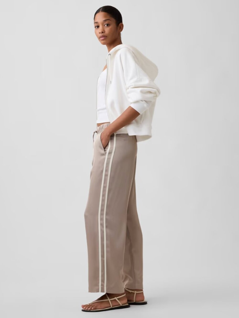 Relaxed Satin Straight-Leg Crop Pants
